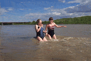 Animated Gif of Zee Juke, Anna-Maria LeMaistre, and Jeff Milner in the river