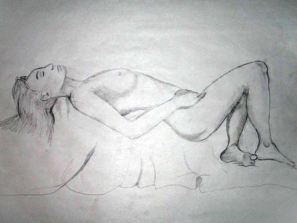 Sketch of model laying on her back