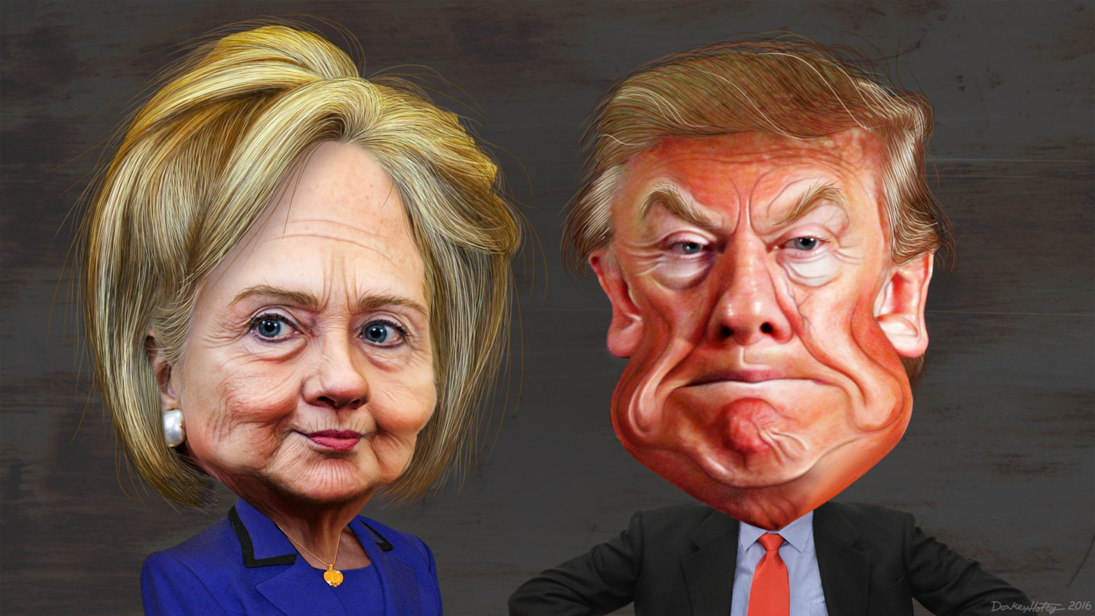 caricatures of Hillary Clinton and Donald Trump