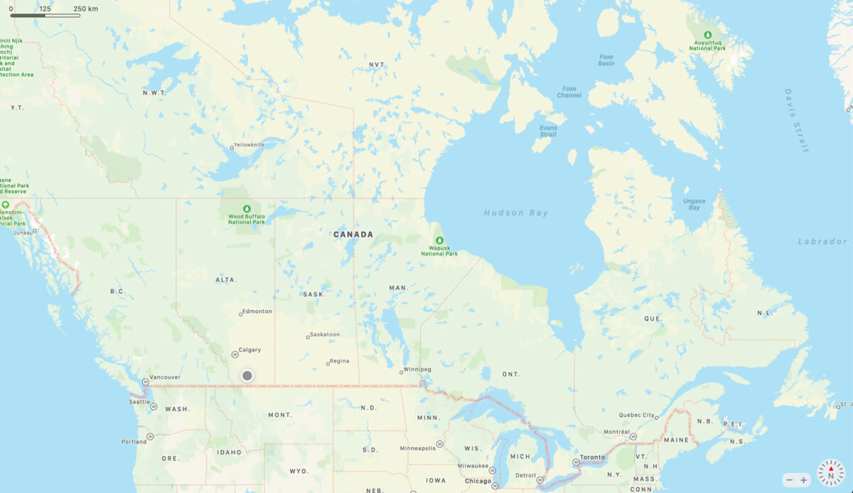 Map of Canada as seen in Apple Maps