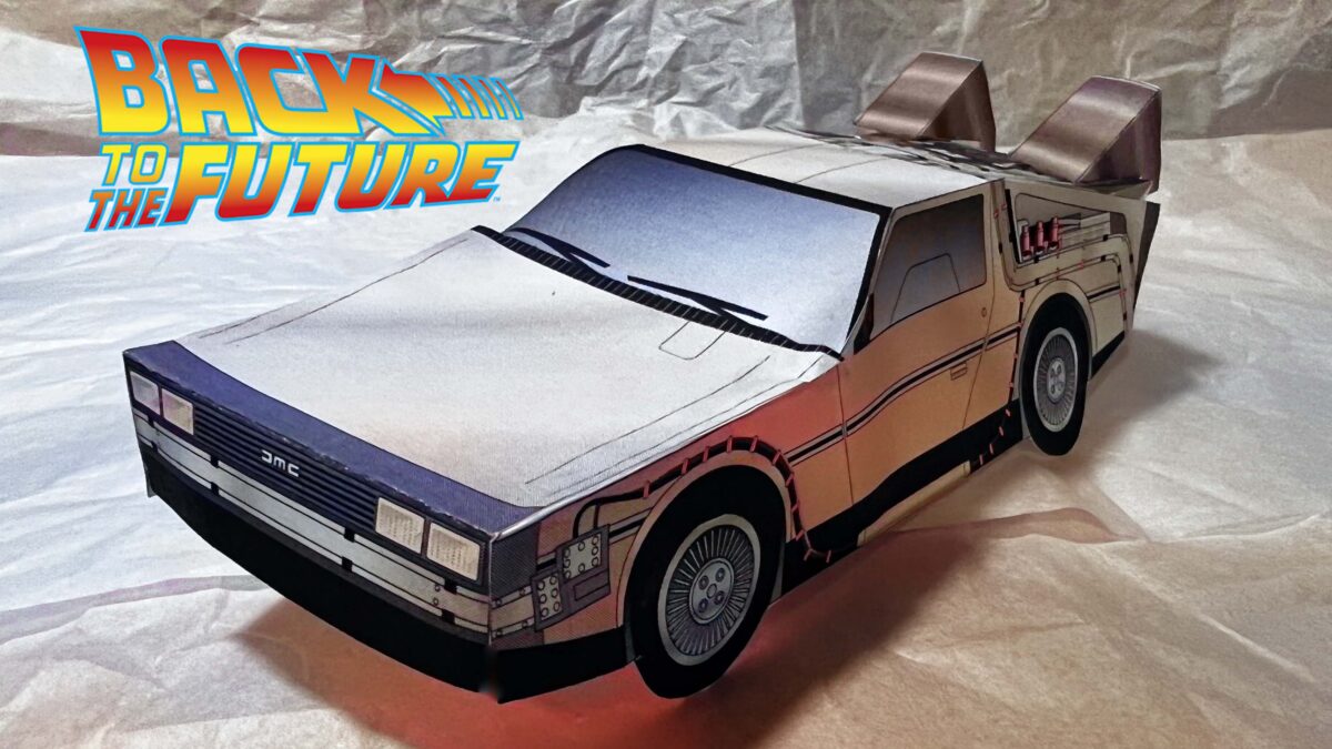 Back to the future DeLorean time travel machine made of paper