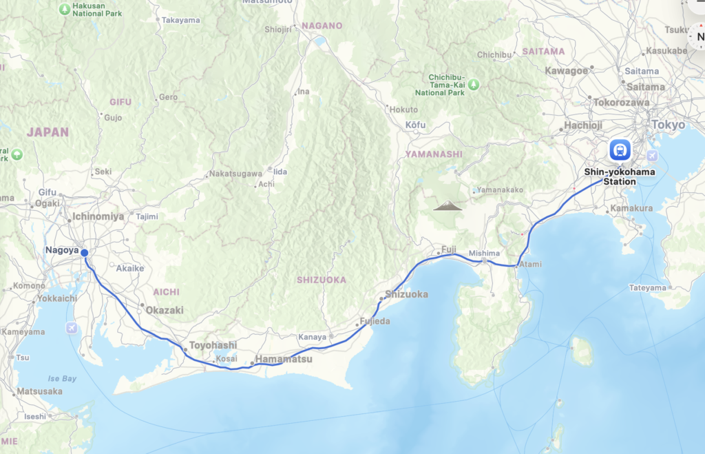 Map of Japan with my unintended route